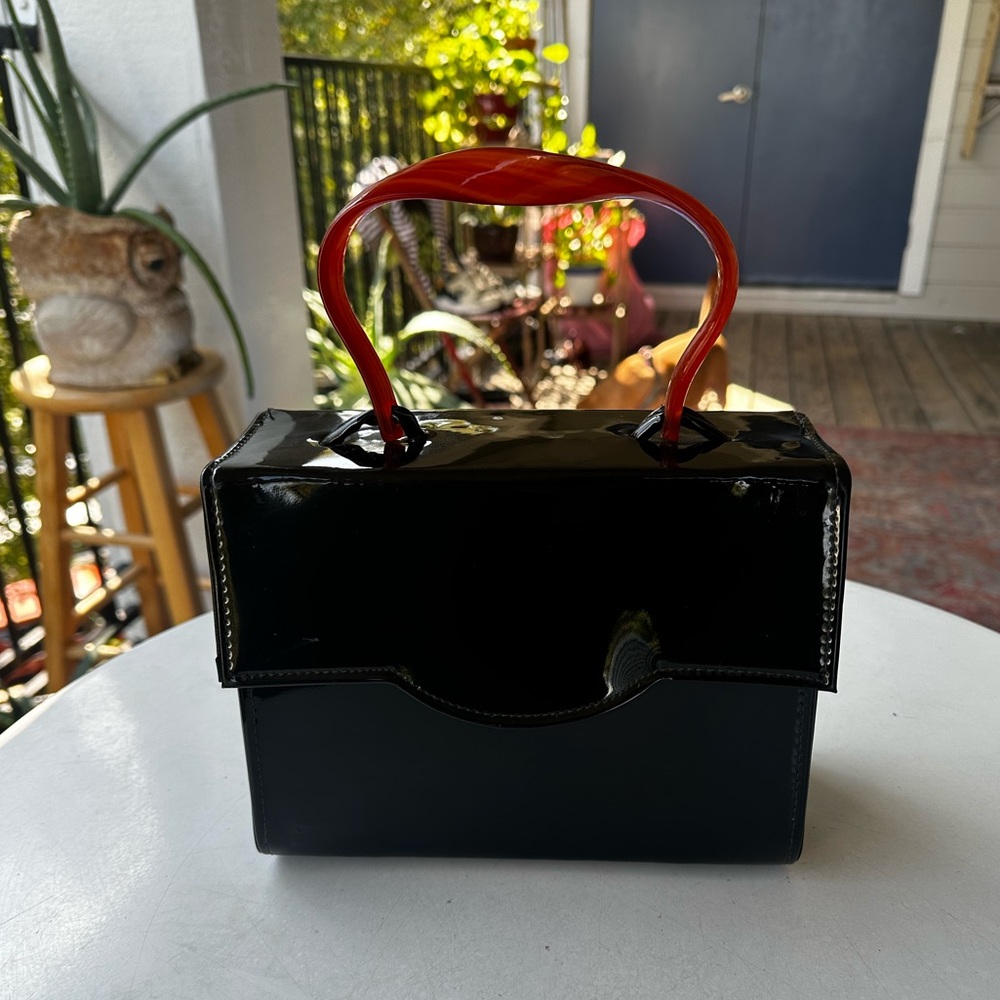 Vintage Black Handbag with Acrylic Handle